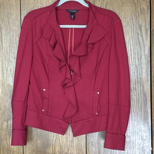 White House Black Market Jacket Women's Size 8 Red Ruffle Zip Front Blazer